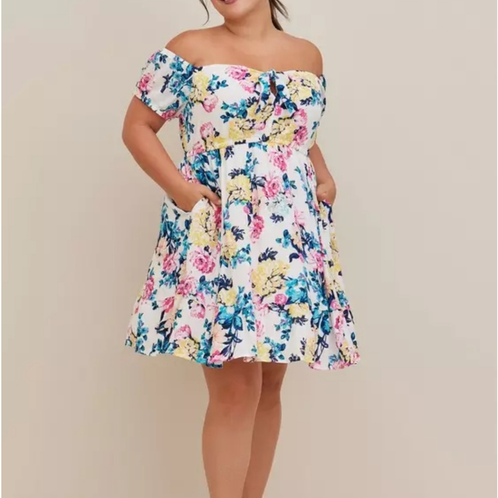New! Plus Size 2x Torrid Floral Skater Mini Dress Summer
